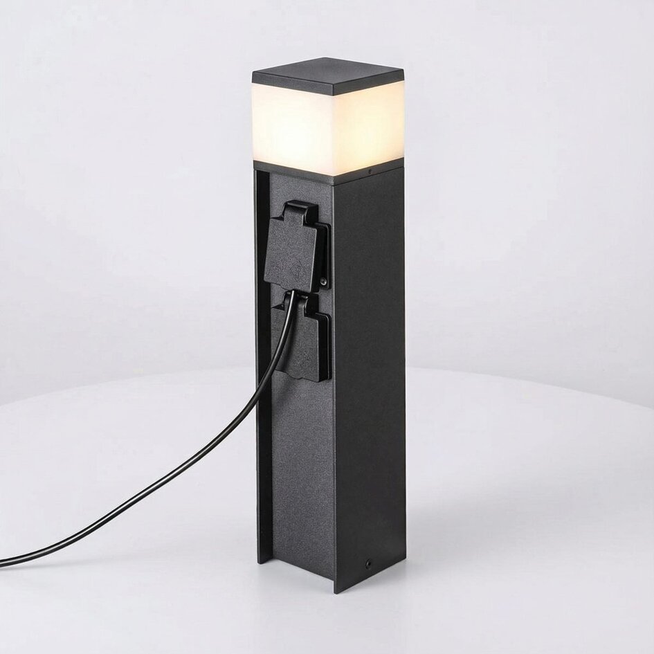 Smart staande buitenlamp met stopcontact en Tuya app Ute – zwart, met diffuser en 2 stopcontacten