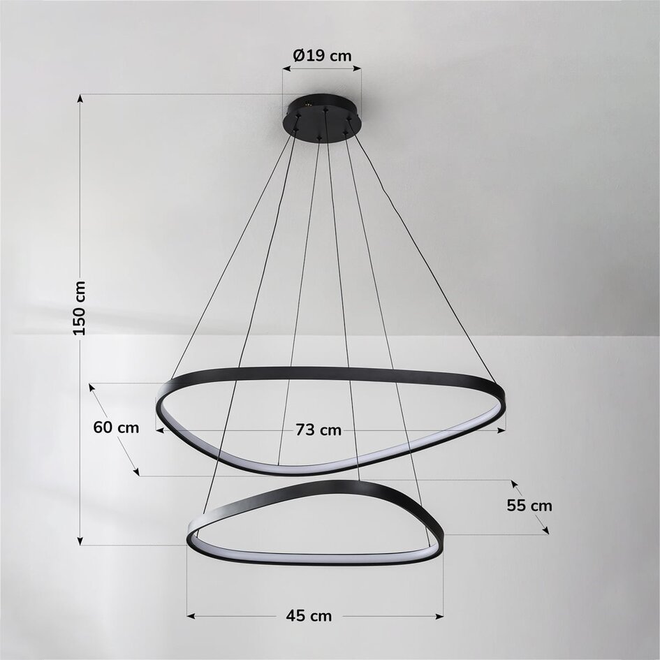 Dimmable design à 3 étapes Nivara avec double anneaux LED en noir