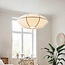 Moderne hanglamp Ovala met beige linnen kap en bruine accenten Ø60 cm