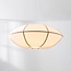 Moderne hanglamp Ovala met beige linnen kap en bruine accenten Ø60 cm