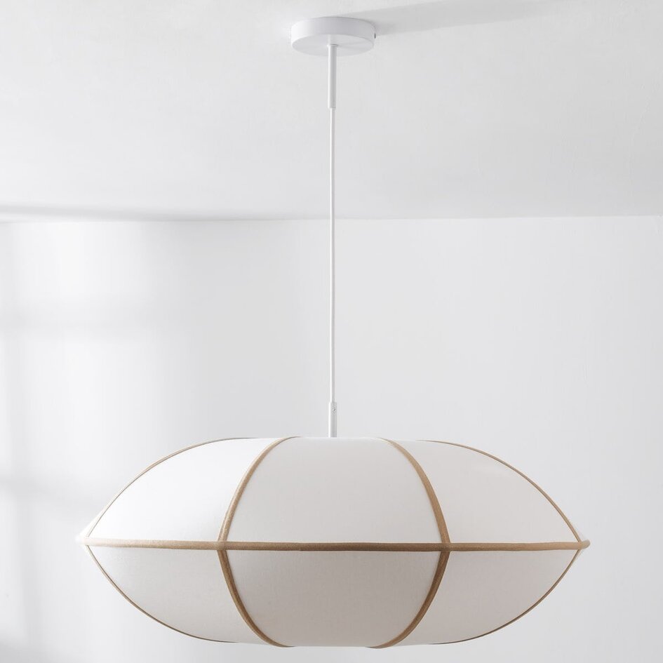 Moderne hanglamp Ovala met beige linnen kap en bruine accenten Ø60 cm