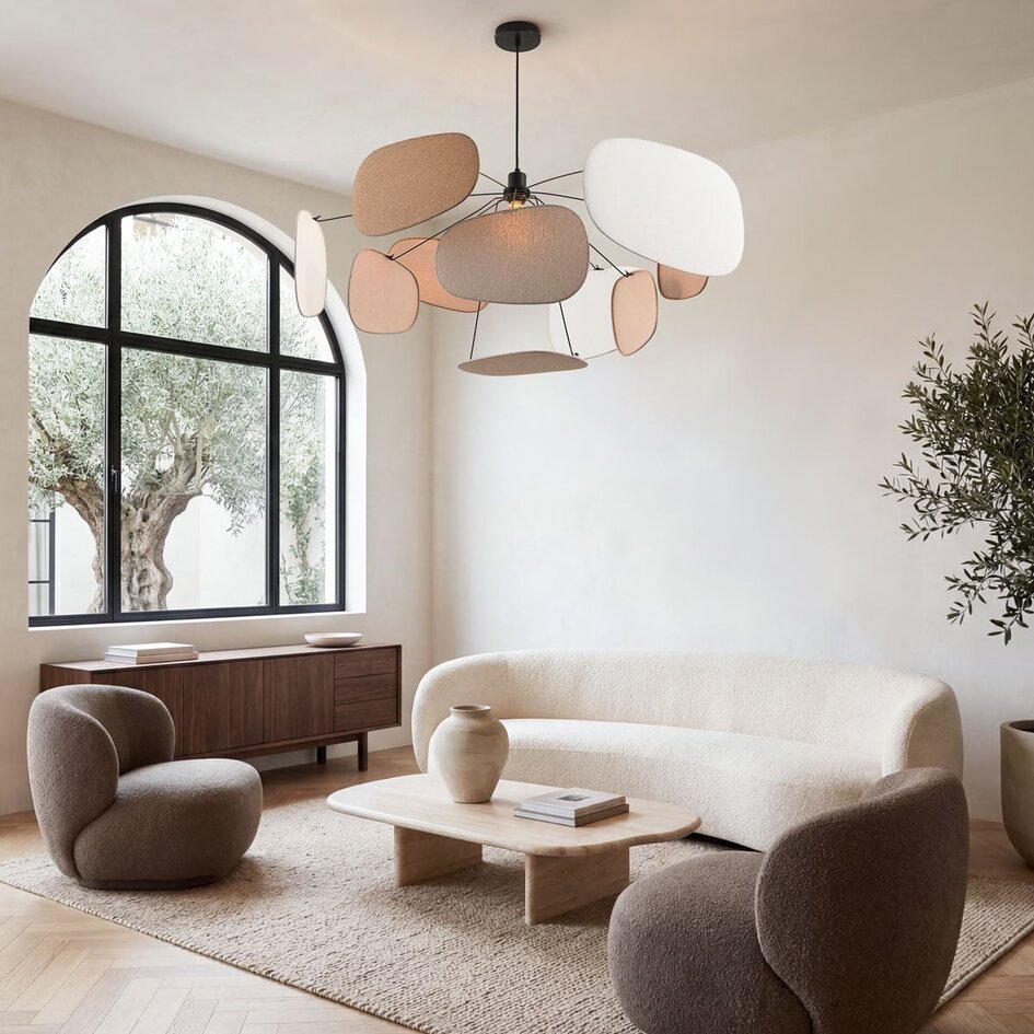 Suspension Zandor en tissu - taupe, gris clair et blanc