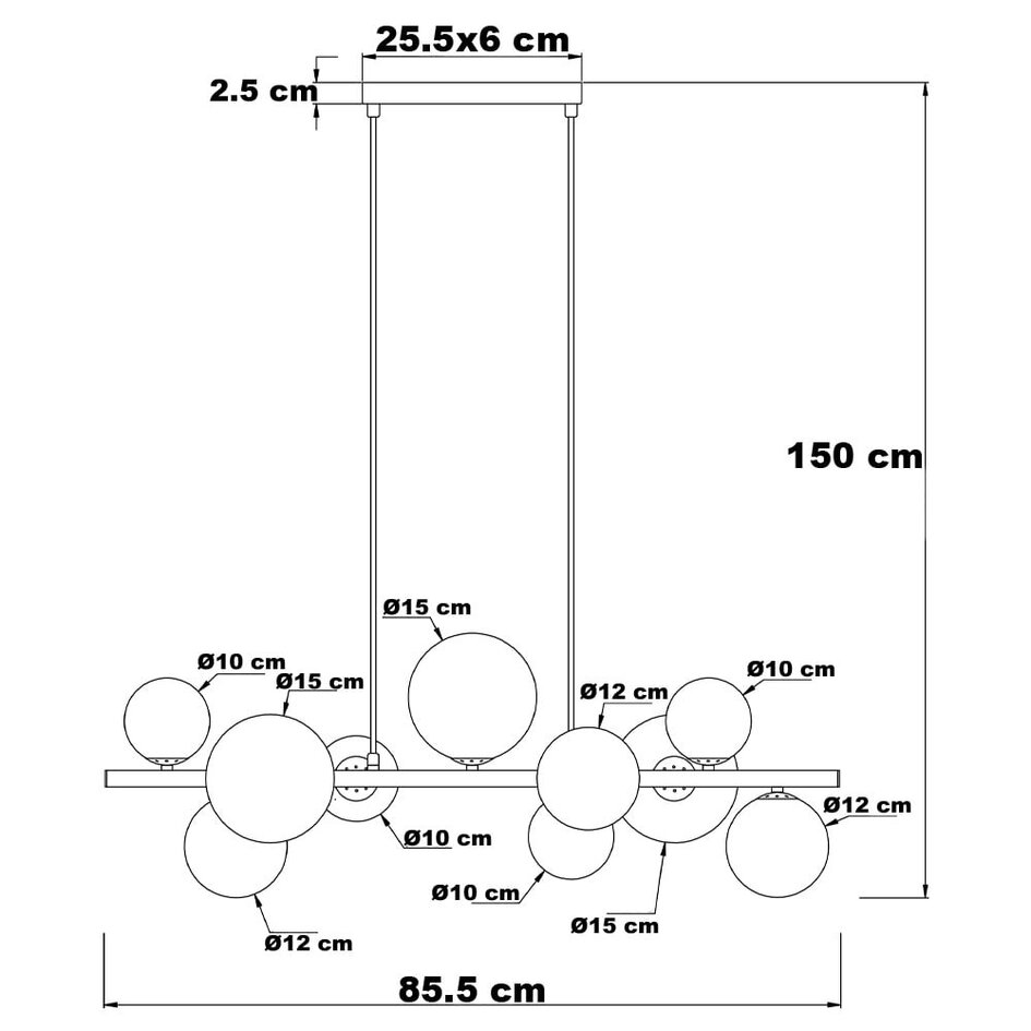 Design hanglamp Deka zwart met amber en smoke glas, 10-lichts