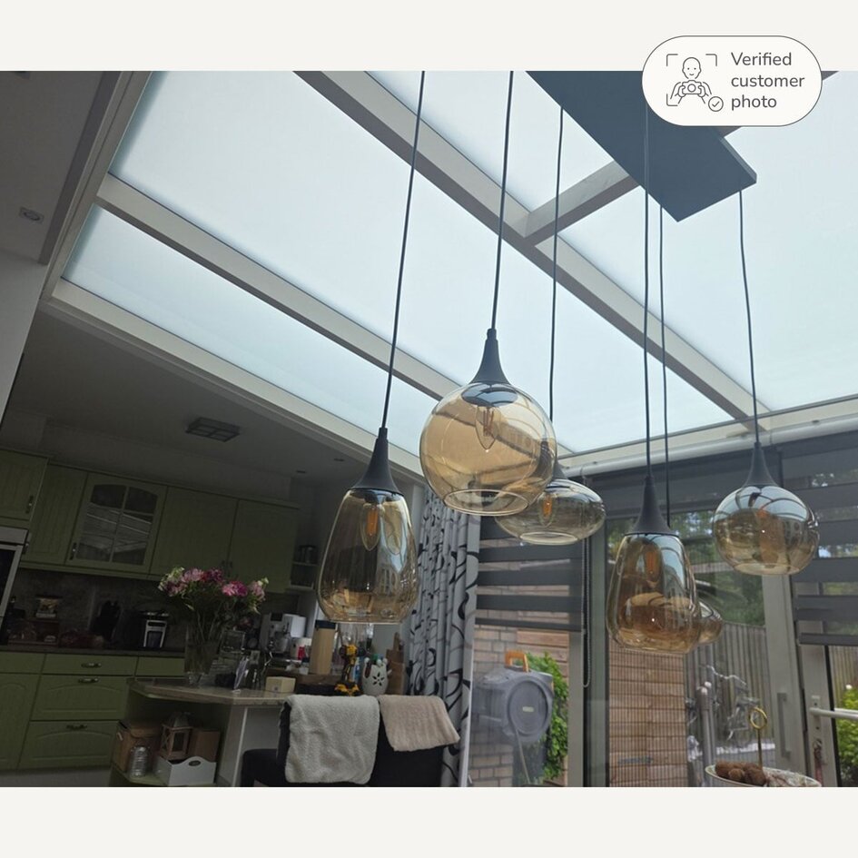 Zwarte hanglamp Loic met amber glas, 6-lichts