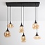Suspension noire avec verre ambré, 6 lumières - Loic