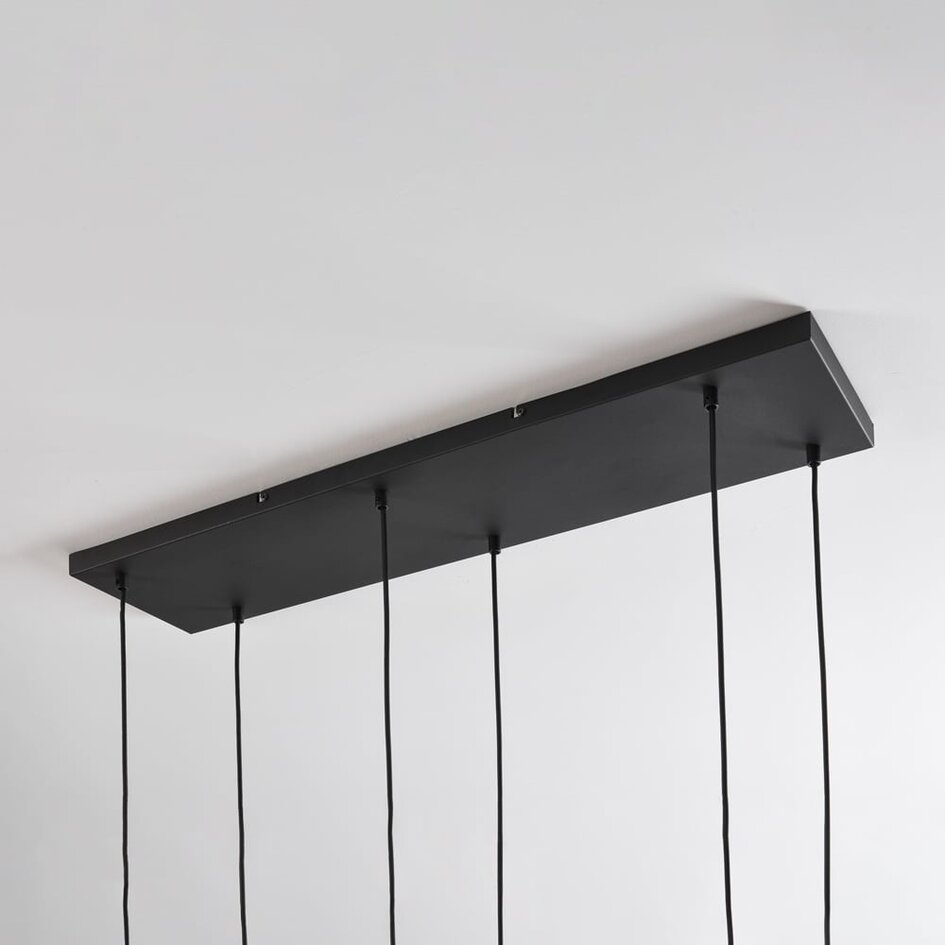Zwarte hanglamp Loic met amber glas, 6-lichts