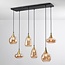 Lampe suspendue or avec verre ambré, 6 lumières - Loic
