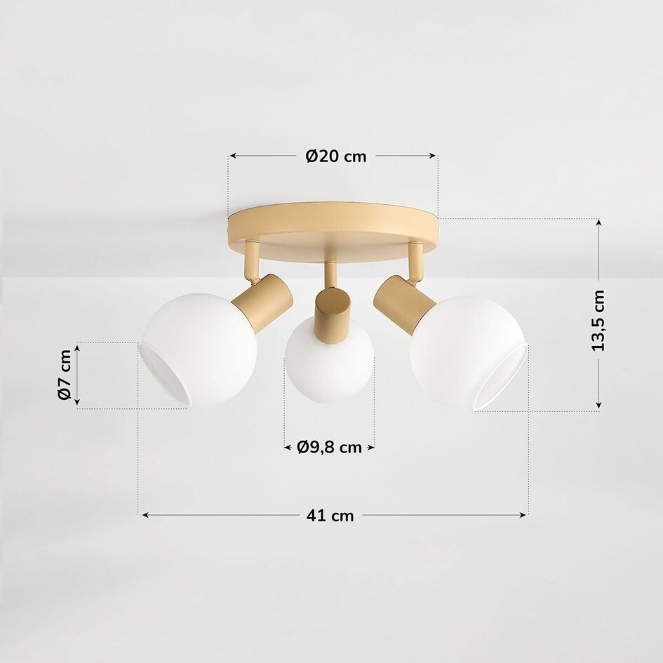 3-lichts plafondlamp Orlando - beige met melkwit glas