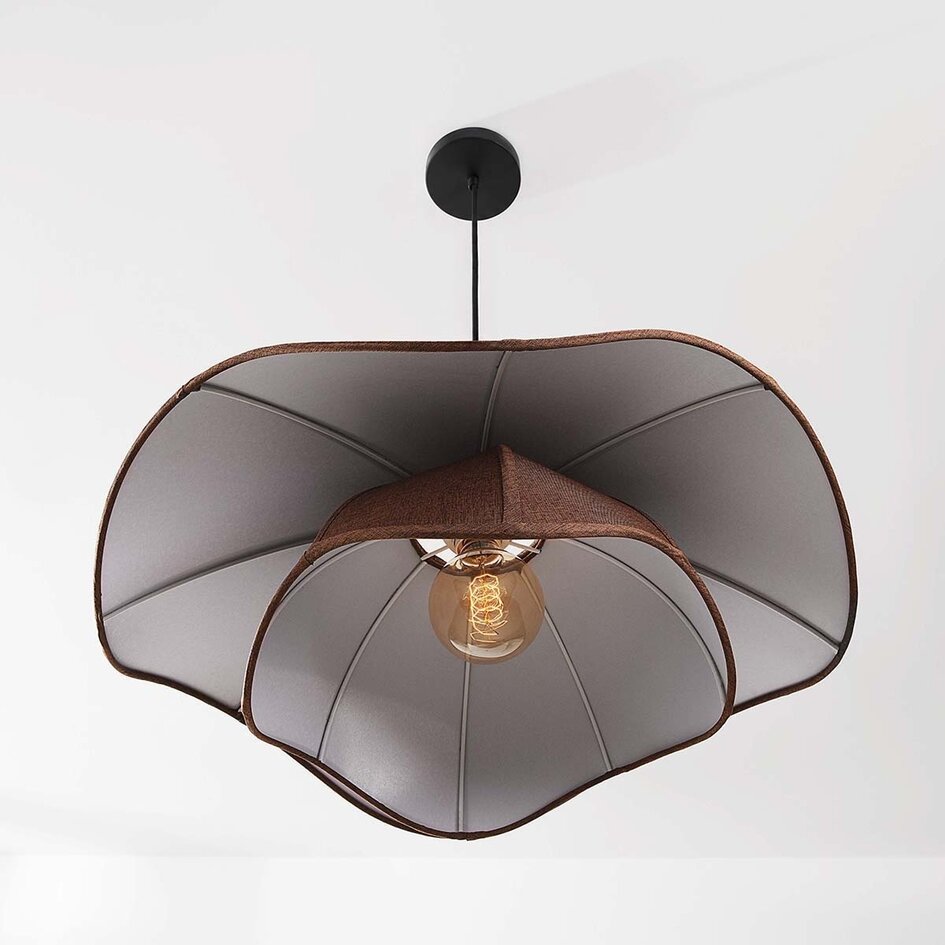 Hanglamp Vea met organische linnen kap in warm bruin