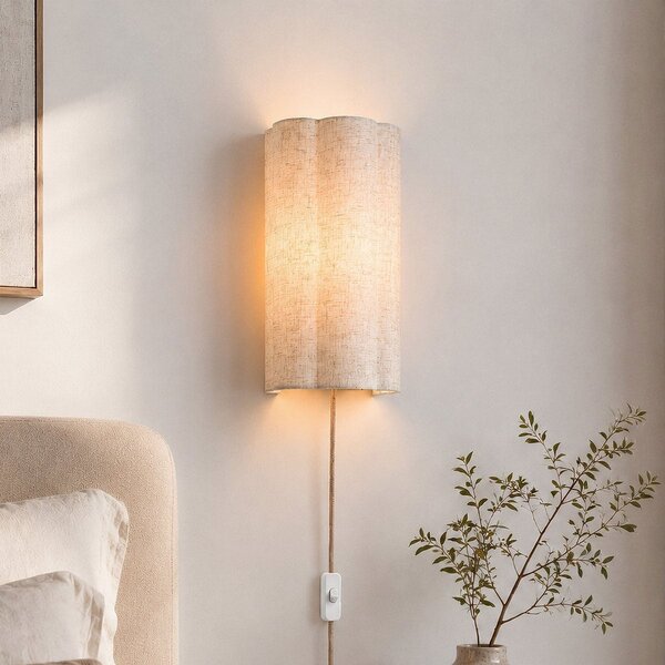Wandlamp Vlora met linnen kap - gebroken wit