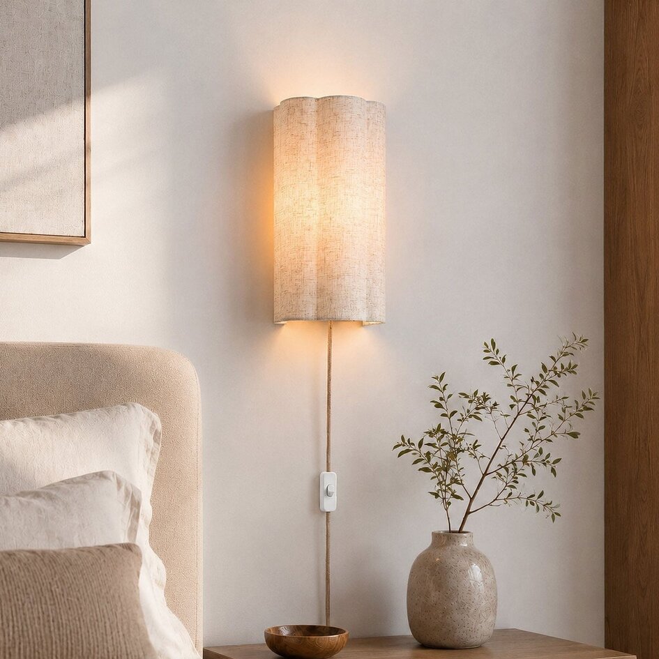 Wandlamp Vlora met linnen kap - gebroken wit
