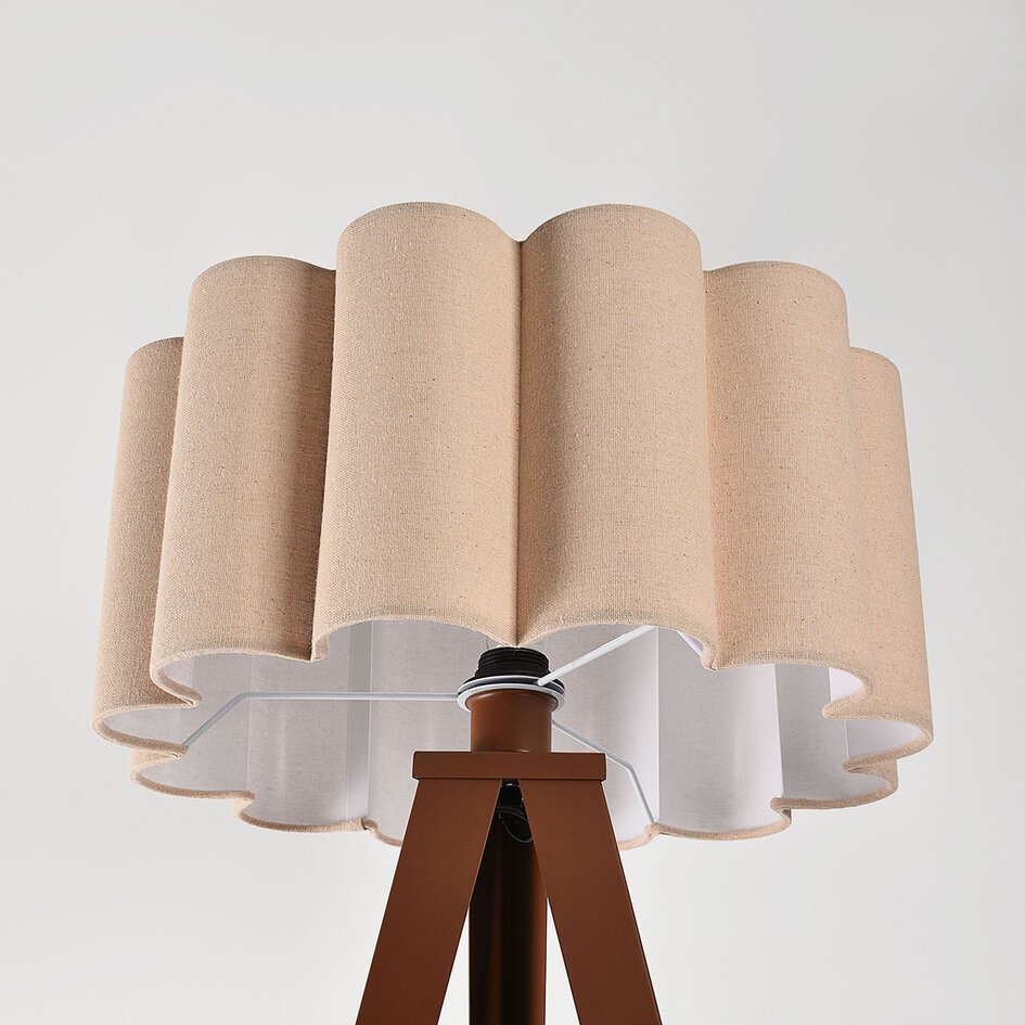 Lampadaire Florien avec abat-jour en lin plissé et trépied métallique - marron