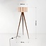 Lampadaire Florien avec abat-jour en lin plissé et trépied métallique - marron
