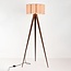 Lampadaire Florien avec abat-jour en lin plissé et trépied métallique - marron