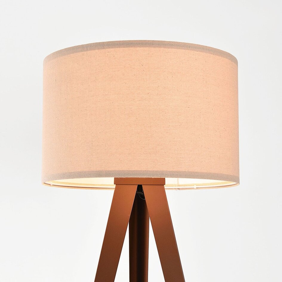 Lampadaire Saskia avec abat-jour en lin et trépied en métal - marron