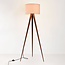Lampadaire Saskia avec abat-jour en lin et trépied en métal - marron