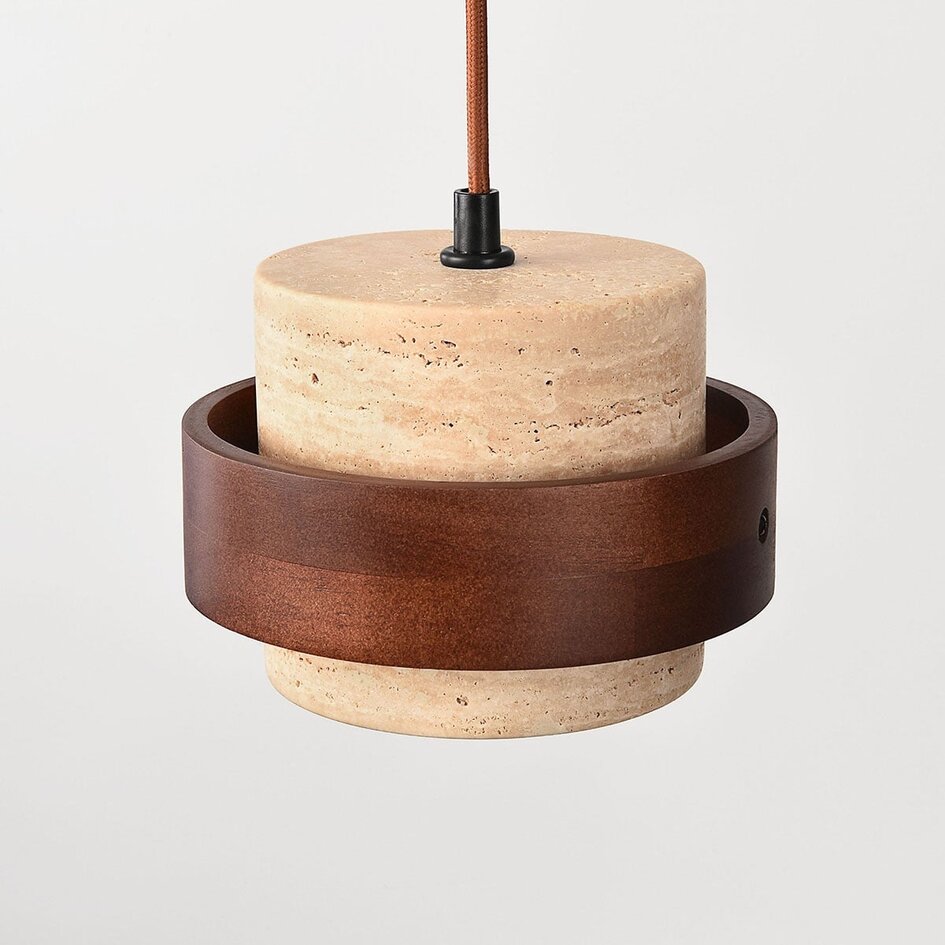 Suspension à 4 lumières Travé en travertin (pierre naturelle) et bois