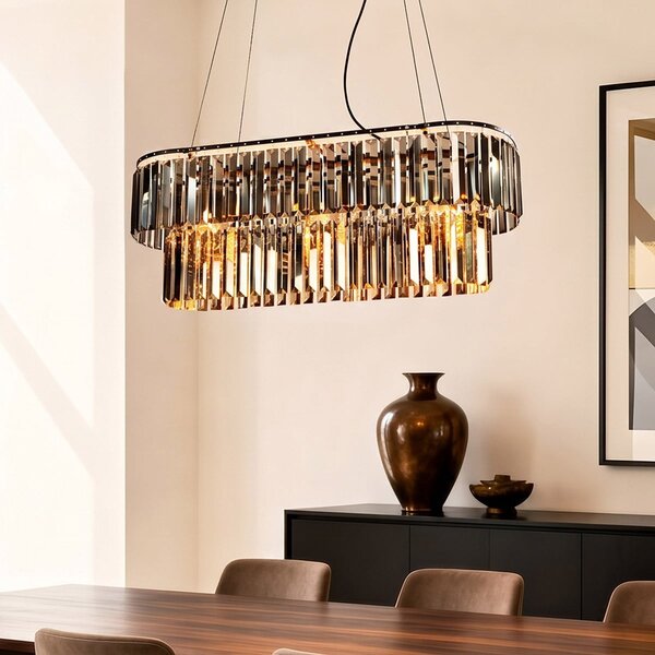 Suspension luxueuse à 3 lumières Kristo avec verre cristal fumé
