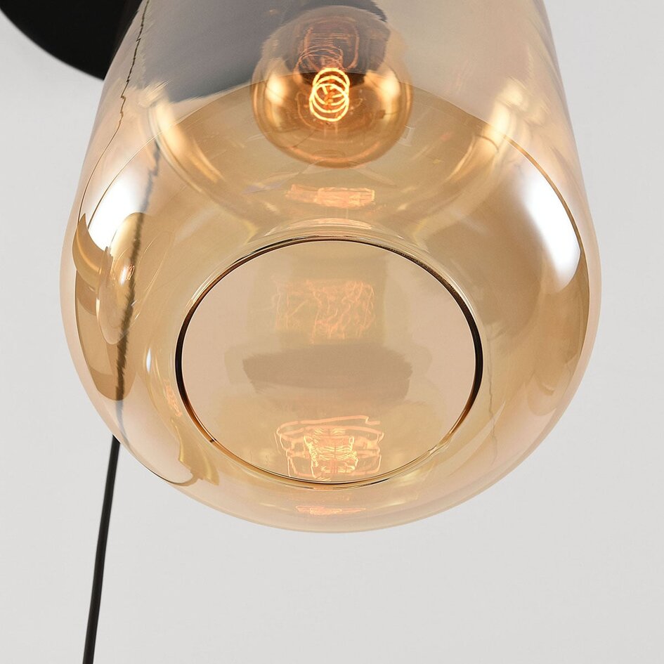Suspension 3 lumières Pendu or avec verre ambré