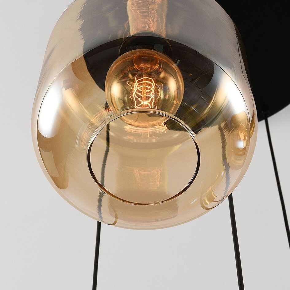 Suspension 5 lumières Cinque or avec verre ambré