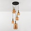 Suspension 5 lumières Cinque or avec verre ambré