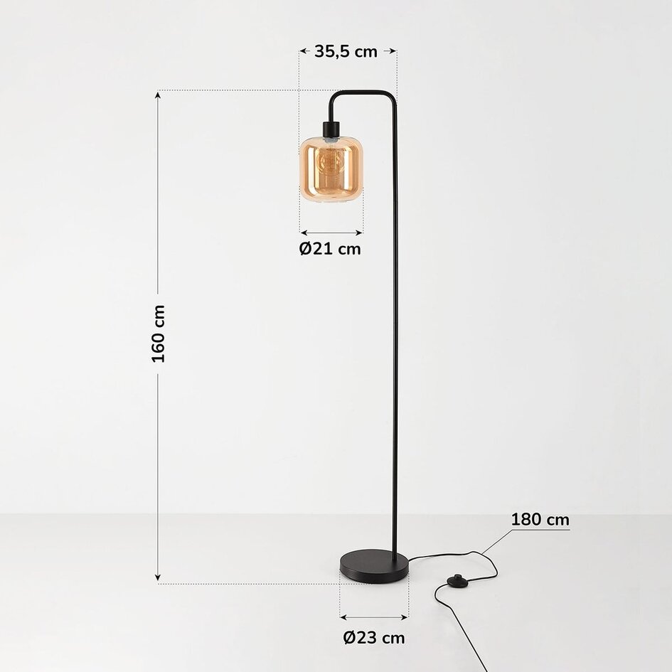 Lampadaire Piedi noir avec verre ambré