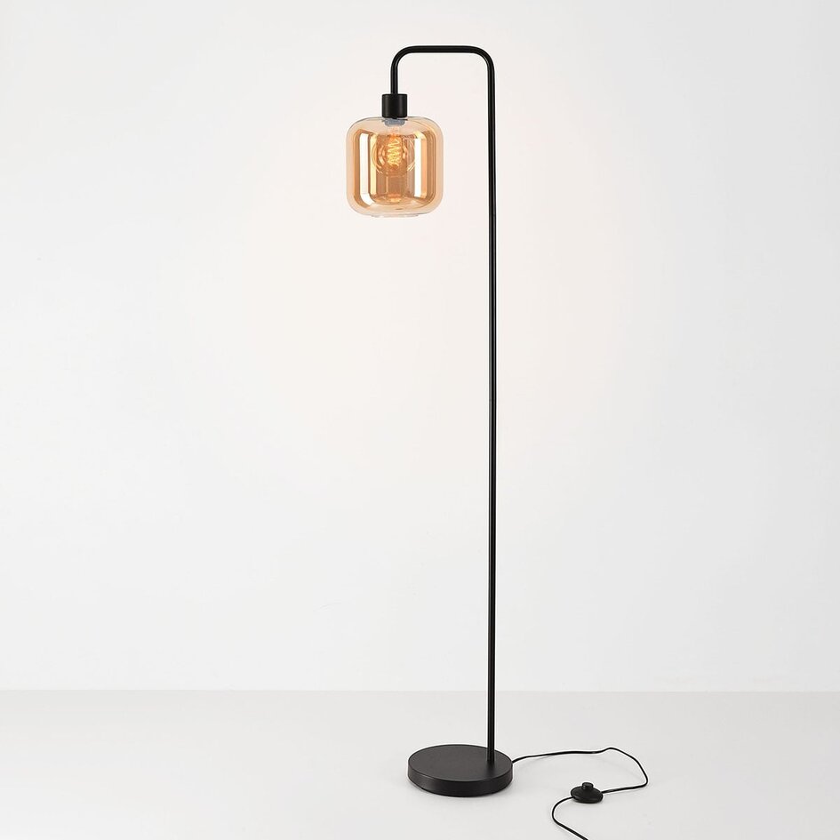 Lampadaire Piedi noir avec verre ambré