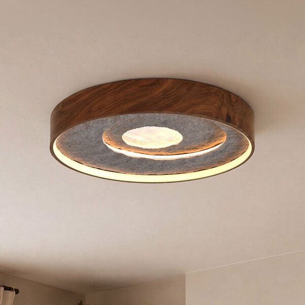 Plafonnier Cercul à LED intégrée variable sur 3 niveaux et effet pierre en aspect noyer