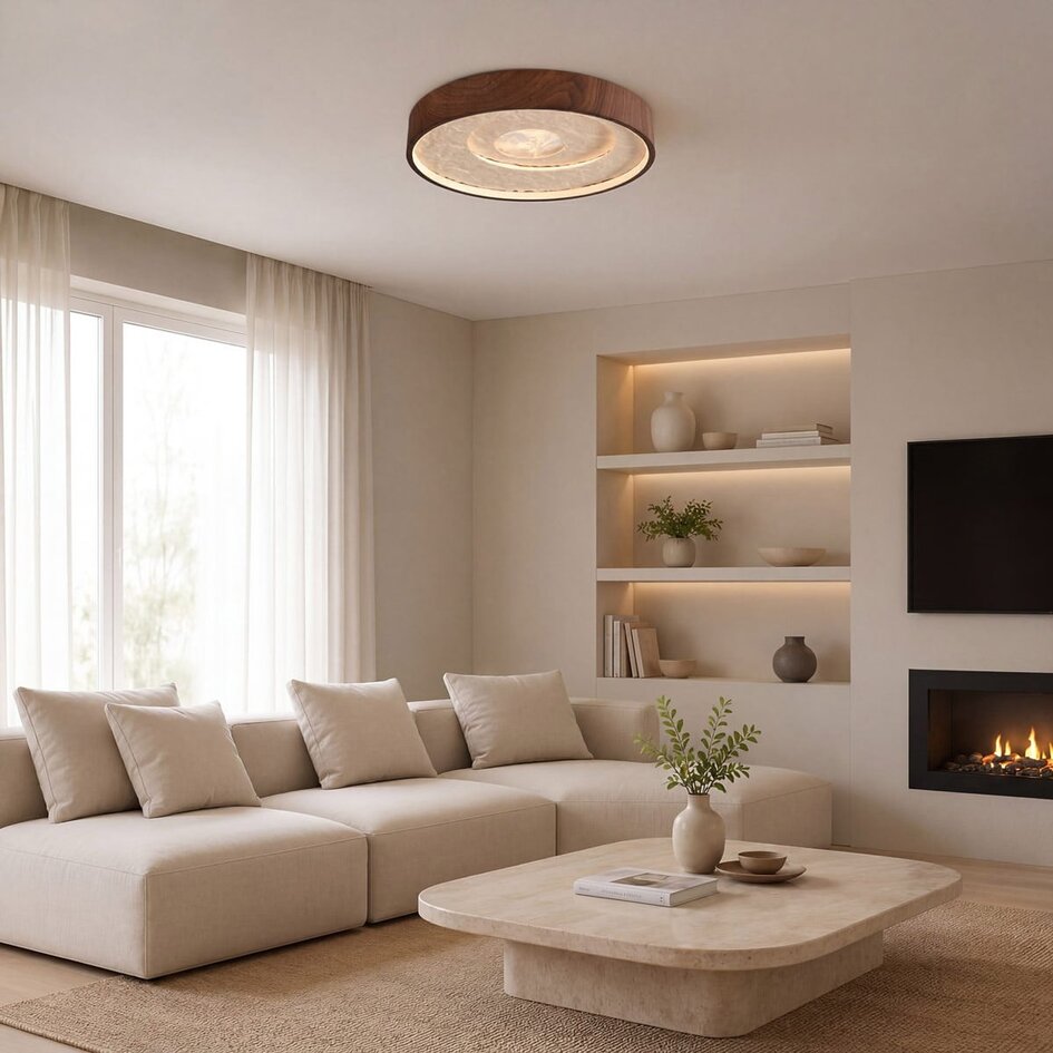 3-staps dimbare plafondlamp Cercul met geïntegreerde LED en beige steeneffect - walnootlook