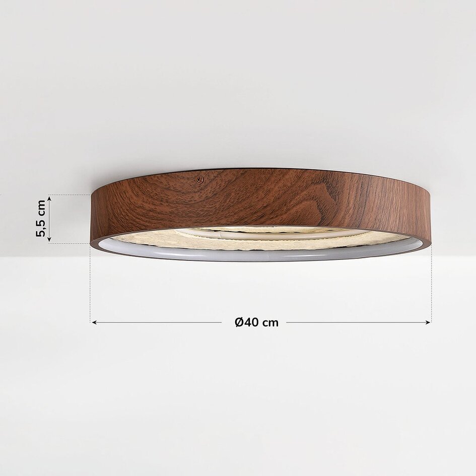 3-staps dimbare plafondlamp Cercul met geïntegreerde LED en beige steeneffect - walnootlook