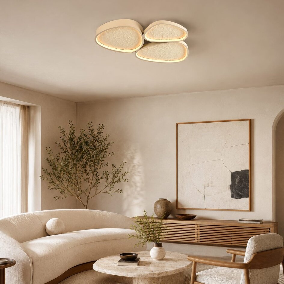Plafondlamp Elpisie met 3-staps dimbare LED en steeneffect - beige
