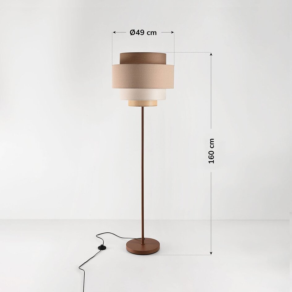 Lampadaire Zhuo avec abat-jour en lin superposé - marron