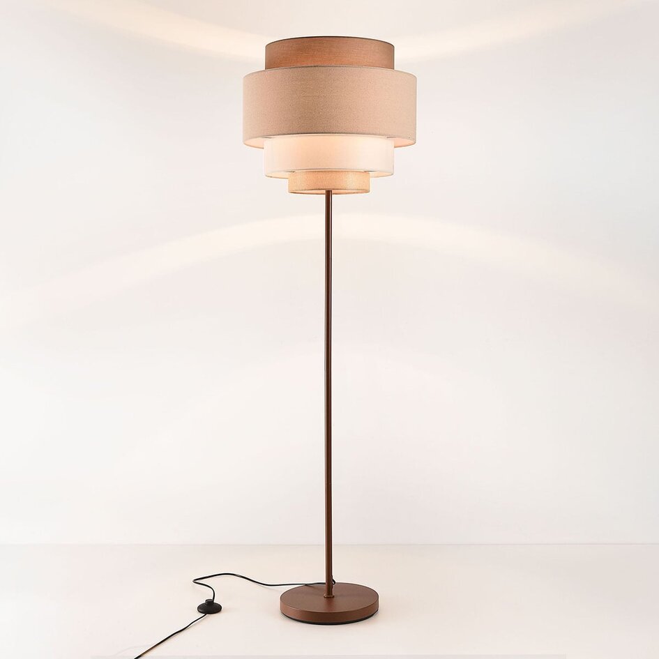 Lampadaire Zhuo avec abat-jour en lin superposé - marron