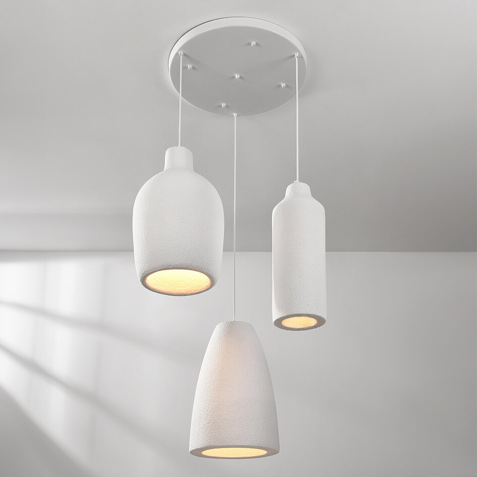 3-lichts moderne Wabi Sabi hanglamp met steeneffect wit - Kage