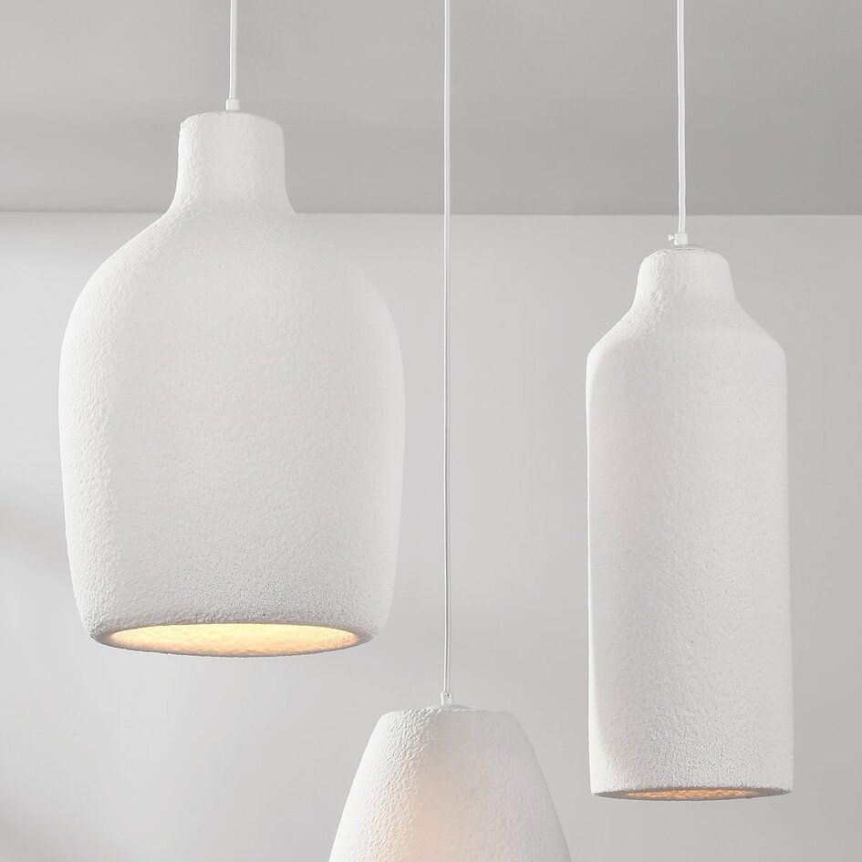 3-lichts moderne Wabi Sabi hanglamp met steeneffect wit - Kage