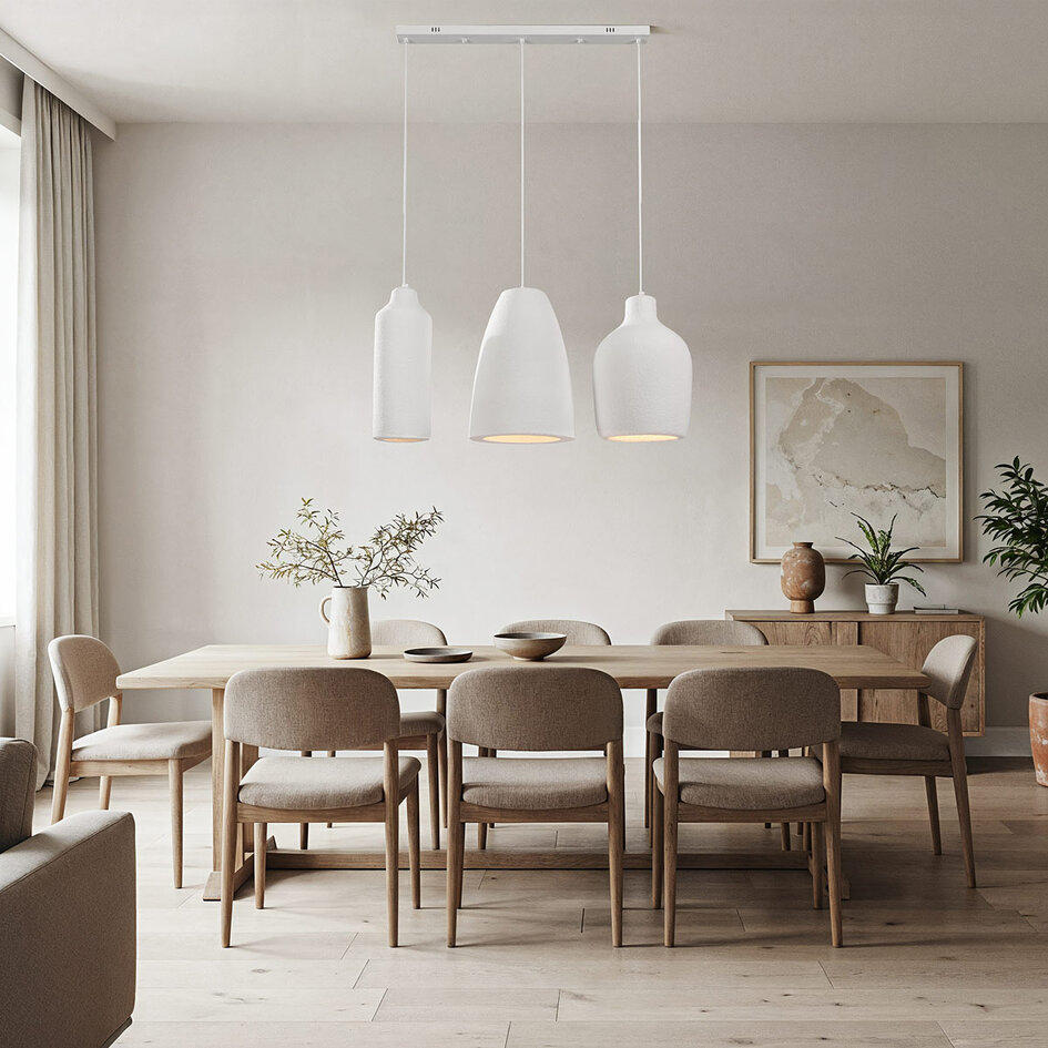 Moderne Wabi Sabi hanglamp met steeneffect wit, 3-lichts - Iki