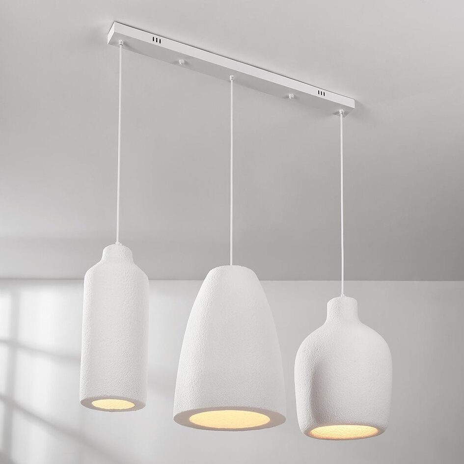 Moderne Wabi Sabi hanglamp met steeneffect wit, 3-lichts - Iki