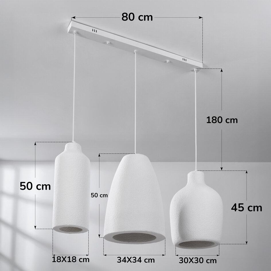 Lampe suspendue moderne Wabi Sabi avec effet pierre blanche, 3 lumières - Iki