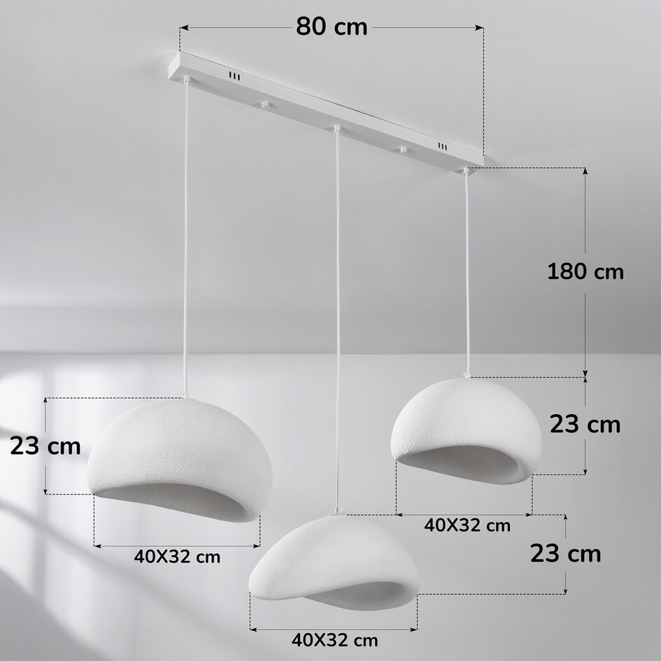 Lampe suspendue Wabi Sabi à 3 lumières Shibui avec motif en pierre blanche - 3 x 40 cm