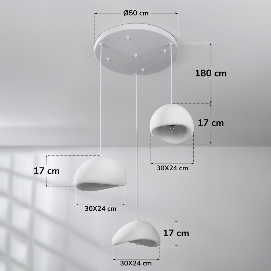 3-lichts Wabi Sabi hanglamp Ishi met wit steeneffect - 3 x 30 cm