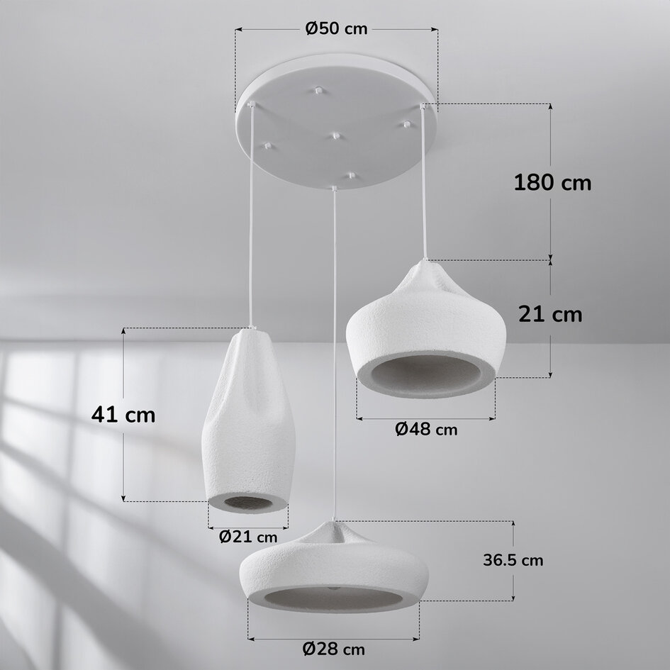 3-lichts hanglamp wit in Wabi Sabi stijl - Mizu