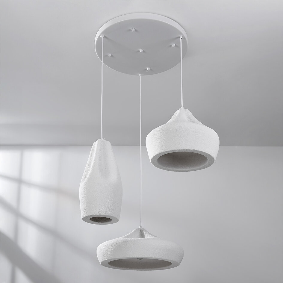 Lampe suspendue à 3 lumières blanche dans le style Wabi Sabi - Mizu