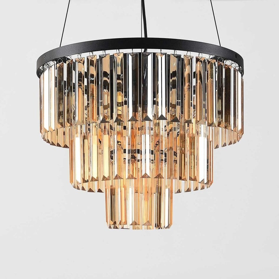 Suspension Kristal 3 lumières à cristaux en verre ambré