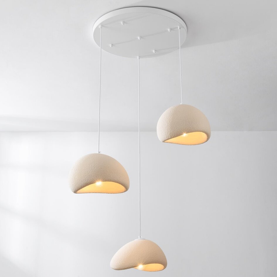 3-lichts Wabi Sabi hanglamp Ishi met zandbeige steeneffect - 3 x 30 cm