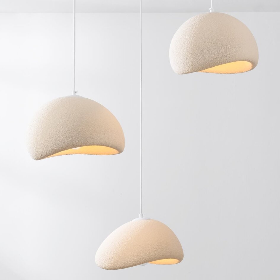 3-lichts Wabi Sabi hanglamp Ishi met zandbeige steeneffect - 3 x 30 cm