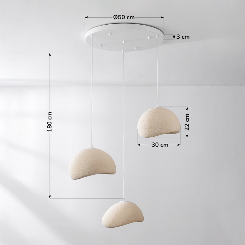 3-lichts Wabi Sabi hanglamp Ishi met zandbeige steeneffect - 3 x 30 cm