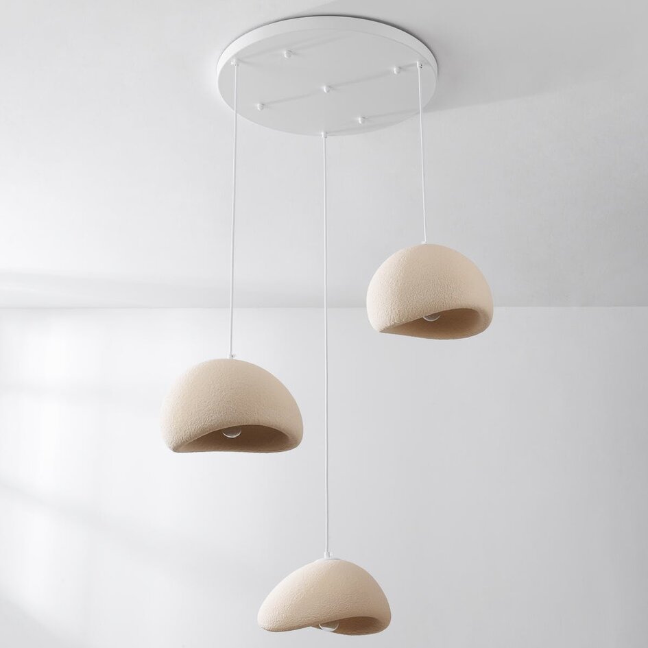 Lampe suspendue Wabi Sabi Ishi à 3 lumières avec effet pierre beige sable - 3 x 30 cm