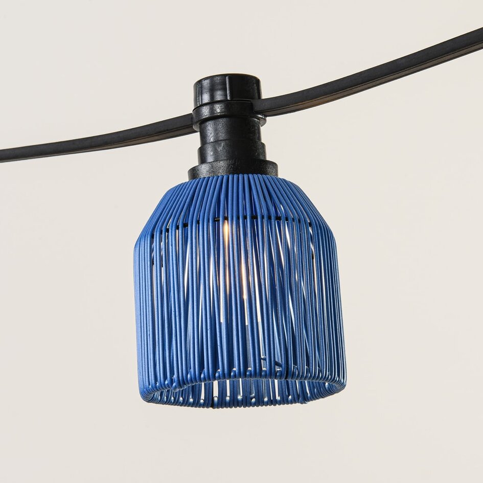 Prikkabel set inclusief kappen in donkerblauwe rotanlook, verkrijgbaar met verschillende LED lampen