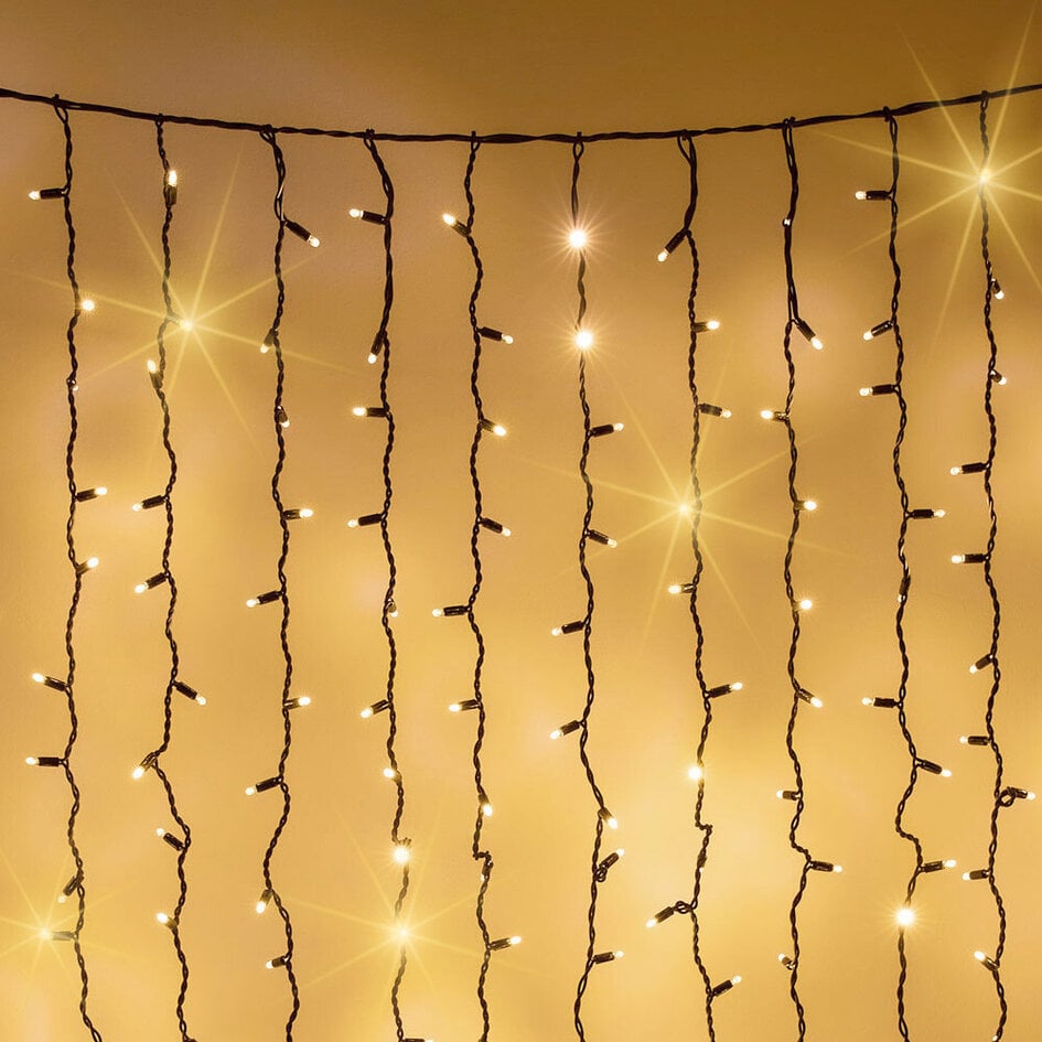 Rideau lumineux raccordable noir | 2 m | 300 LED | 2200K scintillant | caoutchouc