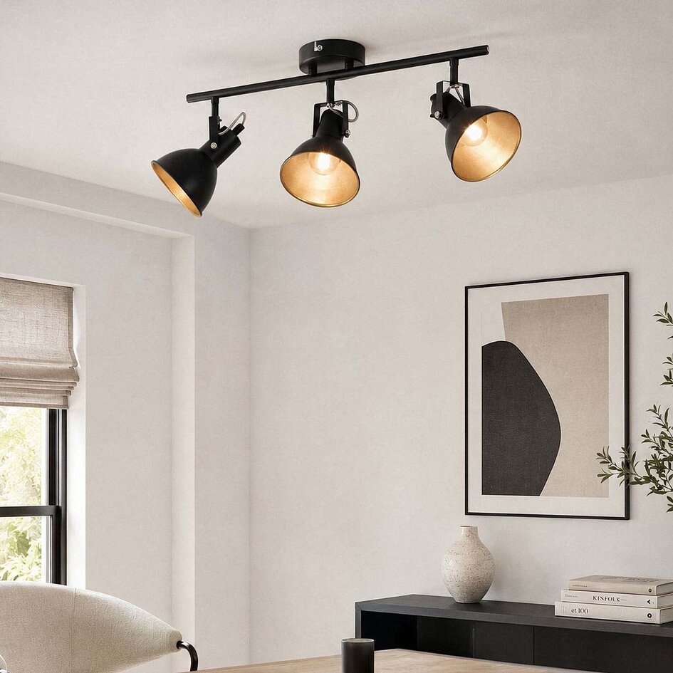 Plafonnier design noir avec or à 3 lumières - Alexis